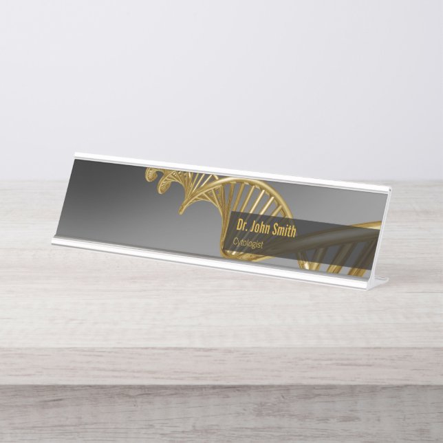 DNA Strand Professional Medical Luxury Gold Desk Name Plate (Front)