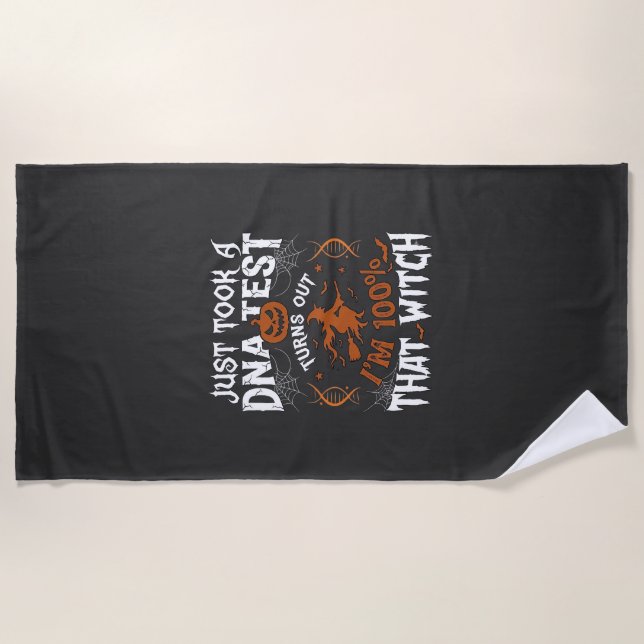 Dna Test Witch Halloween Pumpkin Spider Web Beach Towel (Front)