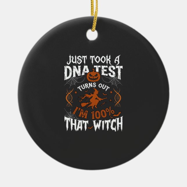 Dna Test Witch Halloween Pumpkin Spider Web Ceramic Tree Decoration (Front)