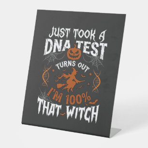 Dna Test Witch Halloween Pumpkin Spider Web Pedestal Sign