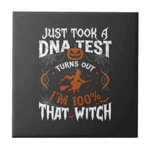 Dna Test Witch Halloween Pumpkin Spider Web Tile