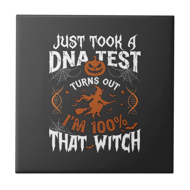 Dna Test Witch Halloween Pumpkin Spider Web Tile (Front)