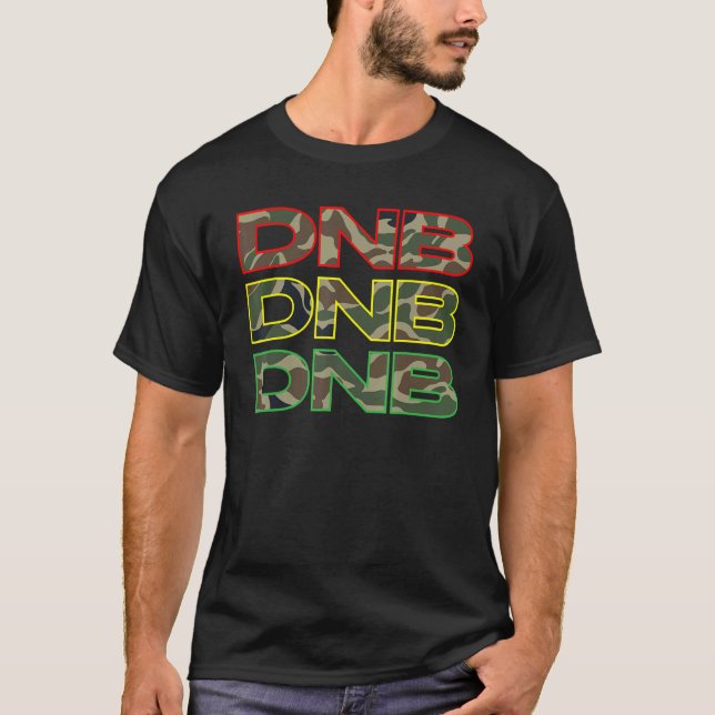 DNB Triple Drum n Bass Junglist Red Yellow Green T-Shirt (Front)