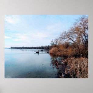 Dnieper River with reed thickets in Ukraine Poster