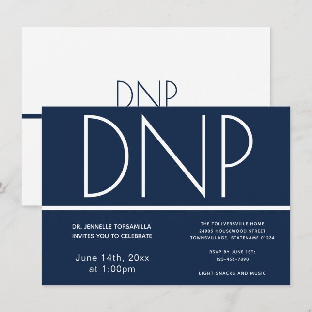 DNP degree Blue White Graduation Party Invitation (Front/Back)