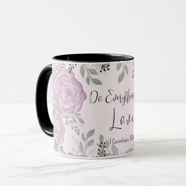 Do Everything in Love Christian Scripture Floral Mug (Front Left)