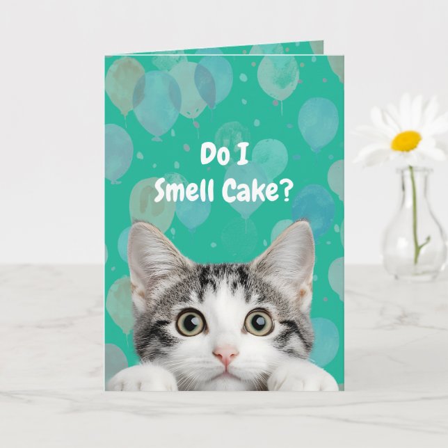 Do I Smell Cake Cute kitten Birthday Card (Small Plant)
