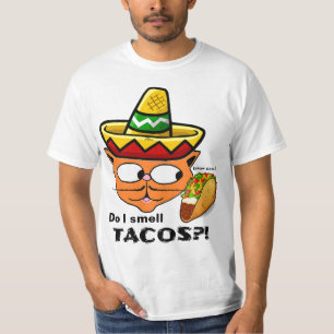 Do I smell tacos?! Mexican Cartoon Cat Funny T-Shirt