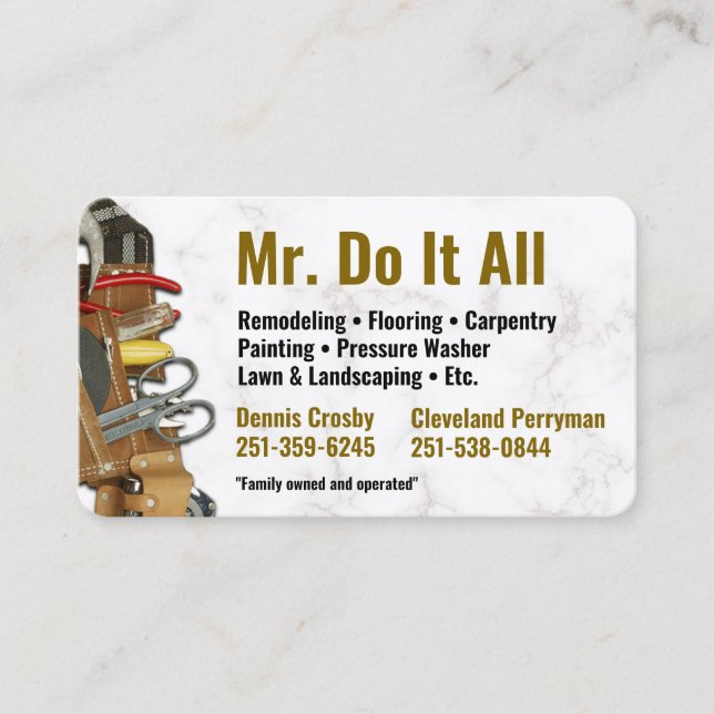 Do It All Handyman Business Card Family Owned (Front)