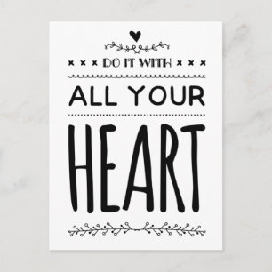 Do It With All Your Heart Motivational Quote White Postcard