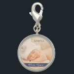 Do It Yourself Photo Template Baby Keepsake Charm<br><div class="desc">Make your own adorable baby photograph keepsake bracelet. Replace your baby photo with the existing one. Use Customise It and the arrow keys to move it into the best position. Then replace the existing name with your baby's name on the navy blue banner at the bottom. You'll have a wonderful...</div>