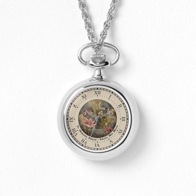 Do No Harm Latin Wildflowers Meadow Necklace Watch (Front)