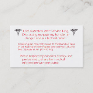 Do NOT Distract service dog- federal crime! Business Card
