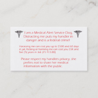 Do NOT Distract service dog- federal crime! Business Card