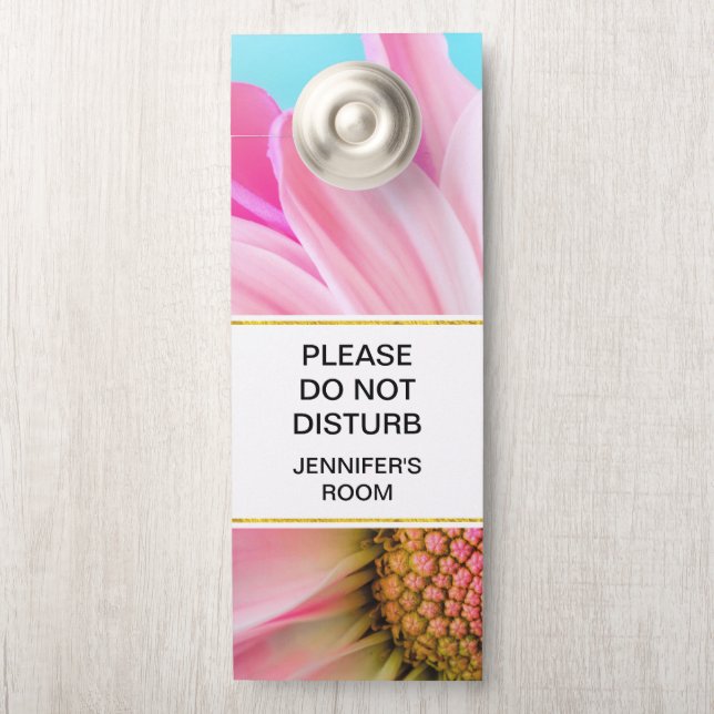 Do Not Disturb Beautiful Pink Flower Photo Door Hanger (On Knob)