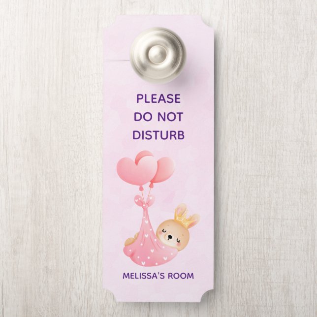Do Not Disturb Cute Baby Bunny in a Heart Blanket Door Hanger (On Knob)