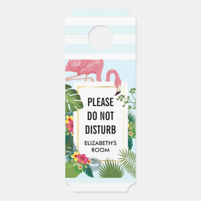 Do Not Disturb Cute Pink Flamingo Tropical Theme Door Hanger (Front)