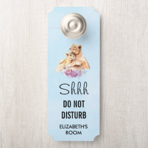 Do Not Disturb Cute Watercolor Mother Lion & Cub Door Hanger