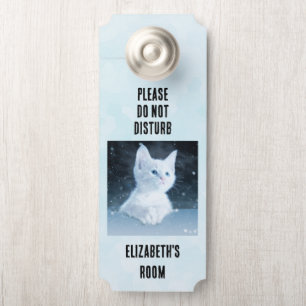 Do Not Disturb Cute White Kitten with Blue Eyes Door Hanger
