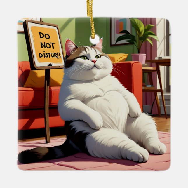 Do not Disturb Fat Cat Funny  Ceramic Ornament (Front)