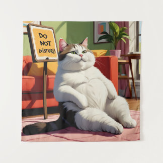 Do not Disturb Fat Cat Funny  Tapestry