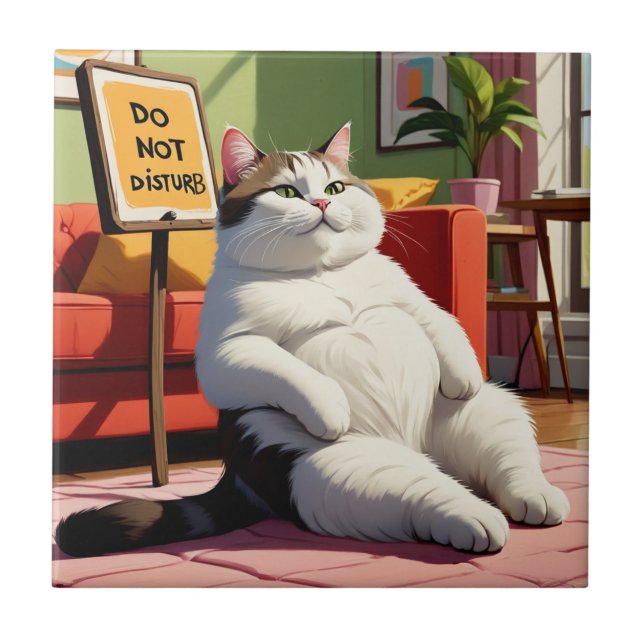 Do not Disturb Fat Cat Funny  Tile (Front)