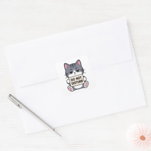 Do Not Disturb Funny Grumpy Kawaii Cat Square Sticker