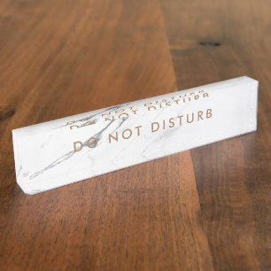 Do Not Disturb Sign White Marble Gold Business Nameplate