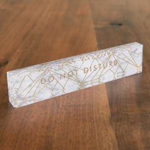 Do Not Disturb Sign White Marble Gold Business Nameplate