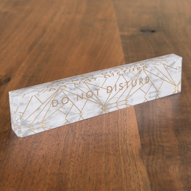 Do Not Disturb Sign White Marble Gold Business Nameplate (Side)