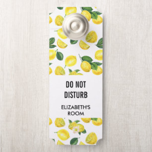 Do Not Disturb Yellow Lemons Watercolor Pattern Door Hanger