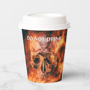 Do Not Drink. Flaming skull in space Paper Cups