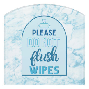 Do not Flush Wipes Chic Blue Marble Bathroom Door Sign