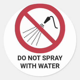 Do Not Spray With Water, Prohibition Sign Classic Round Sticker
