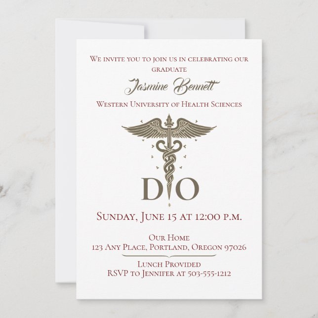 DO Ostopathic Physician Graduation Party Invitation (Front)