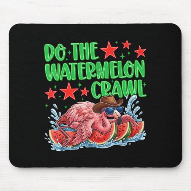 Do The Watermelon Crawl Funny Flamingo Cowboy Mouse Mat (Front)
