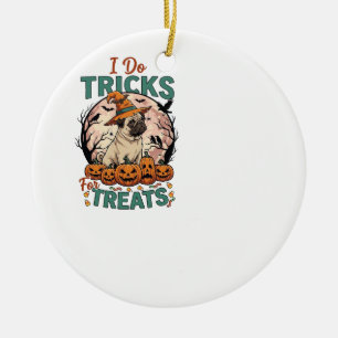 Do Tricks Treats Halloween Pug Witch Hat Pumpkins_ Ceramic Tree Decoration