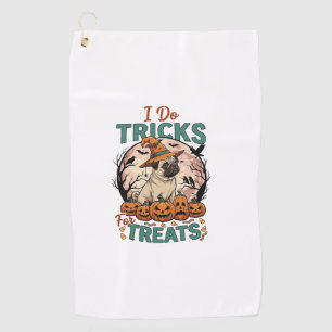 Do Tricks Treats Halloween Pug Witch Hat Pumpkins_ Golf Towel