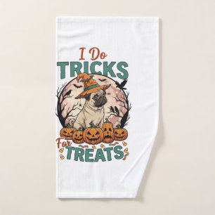 Do Tricks Treats Halloween Pug Witch Hat Pumpkins_ Hand Towel