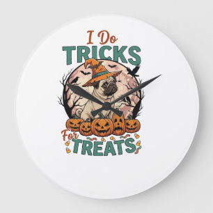 Do Tricks Treats Halloween Pug Witch Hat Pumpkins_ Large Clock