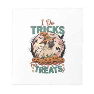 Do Tricks Treats Halloween Pug Witch Hat Pumpkins_ Notepad