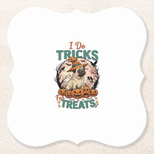Do Tricks Treats Halloween Pug Witch Hat Pumpkins_ Paper Coaster