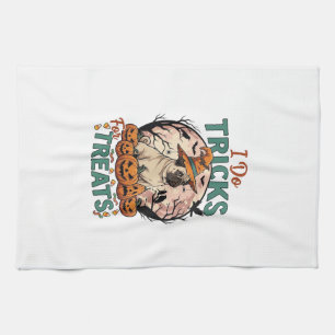 Do Tricks Treats Halloween Pug Witch Hat Pumpkins_ Tea Towel