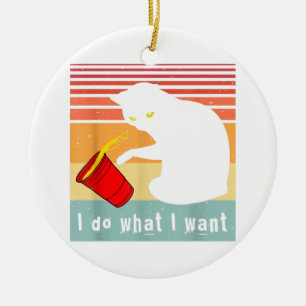 Do What I Want Vintage Black Cat Red Cup Funny My Ceramic Tree Decoration