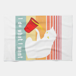 Do What I Want Vintage Black Cat Red Cup Funny My Tea Towel