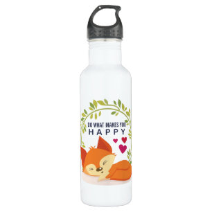 Do What Makes You Happy Sleeping Fox with Hearts 710 Ml Water Bottle