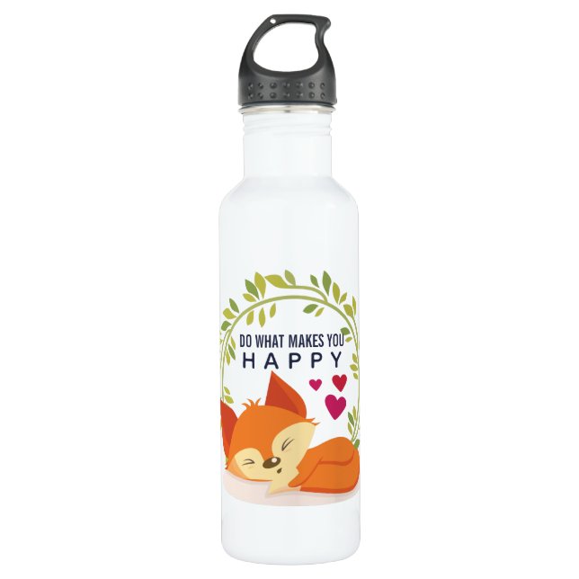 Do What Makes You Happy Sleeping Fox with Hearts 710 Ml Water Bottle (Front)
