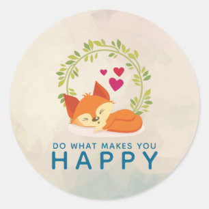Do What Makes You Happy Sleeping Fox with Hearts Classic Round Sticker
