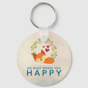 Do What Makes You Happy Sleeping Fox with Hearts Key Ring