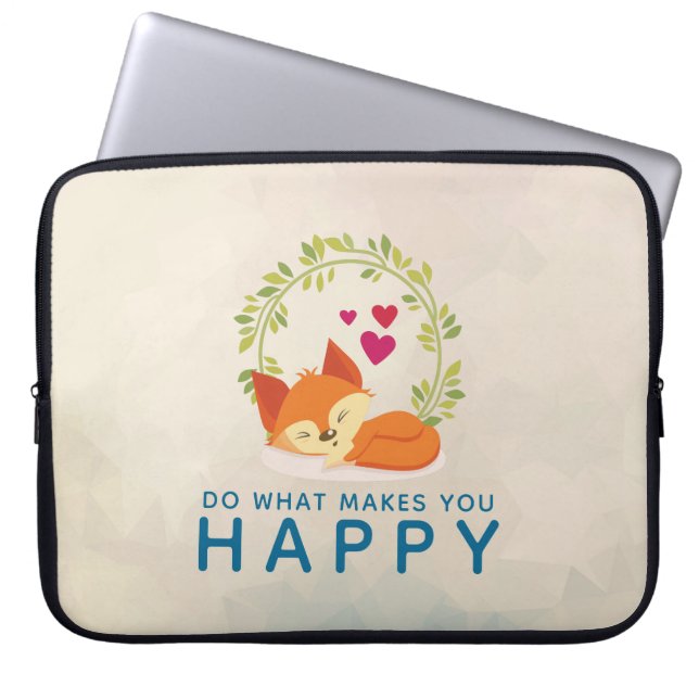 Do What Makes You Happy Sleeping Fox with Hearts Laptop Sleeve (Front)